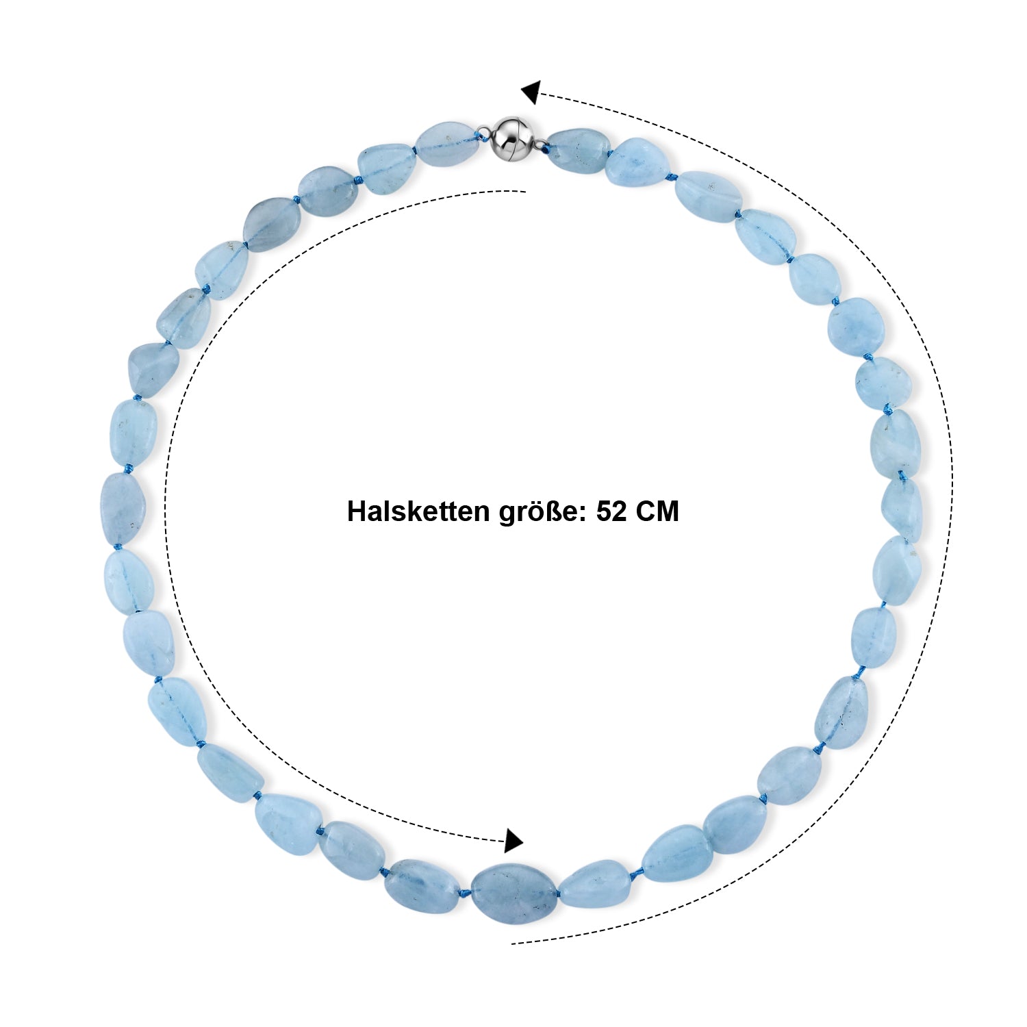 Aquamarin 50cm Halskette, Edelstahl - 230 ct.