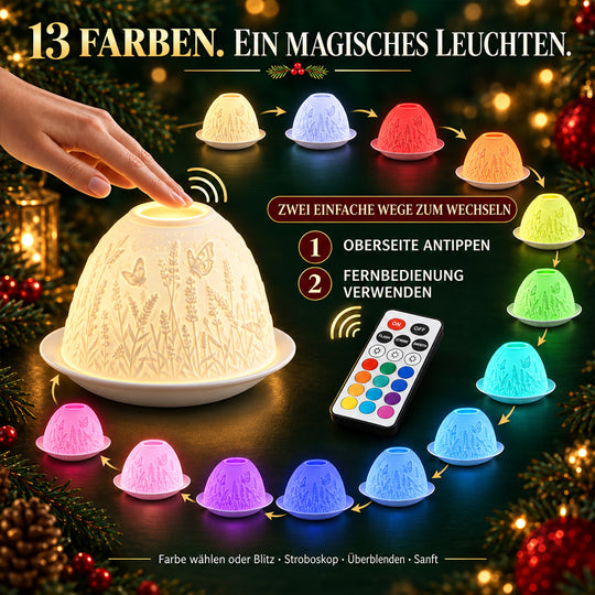 LED-Teelichthalter aus unglasiertem Porzellan mit Löwenmotiv und Fernbedienung, 10,5 x 7,5 cm, Weiß