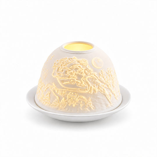 LED-Teelichthalter aus unglasiertem Porzellan mit Löwenmotiv und Fernbedienung, 10,5 x 7,5 cm, Weiß