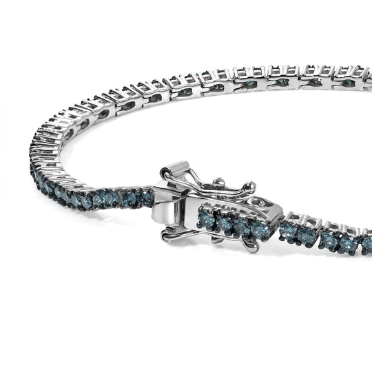D'Joy blauer Diamant Eternity 19cm Armband, 925 Silber rhodiniert - 3,03 ct.
