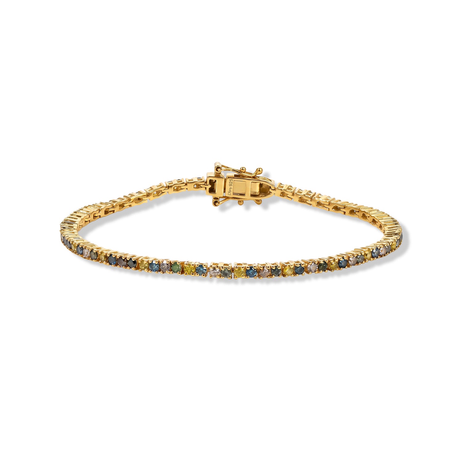 D'Joy mehrfarbiges Diamant Eternity 19cm Armband, 925 Silber 750 Gelbgold Vermeil - 3 ct.