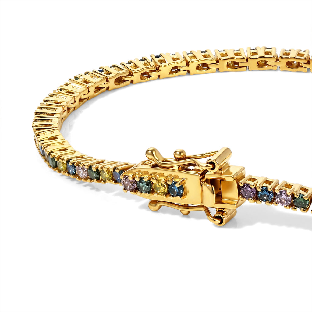 D'Joy Blauer Diamant, Natürlicher Champagner Diamant Armband ca. 19 cm 925 Silber 750 Gelbgold vermeil ca. 3.00 ct