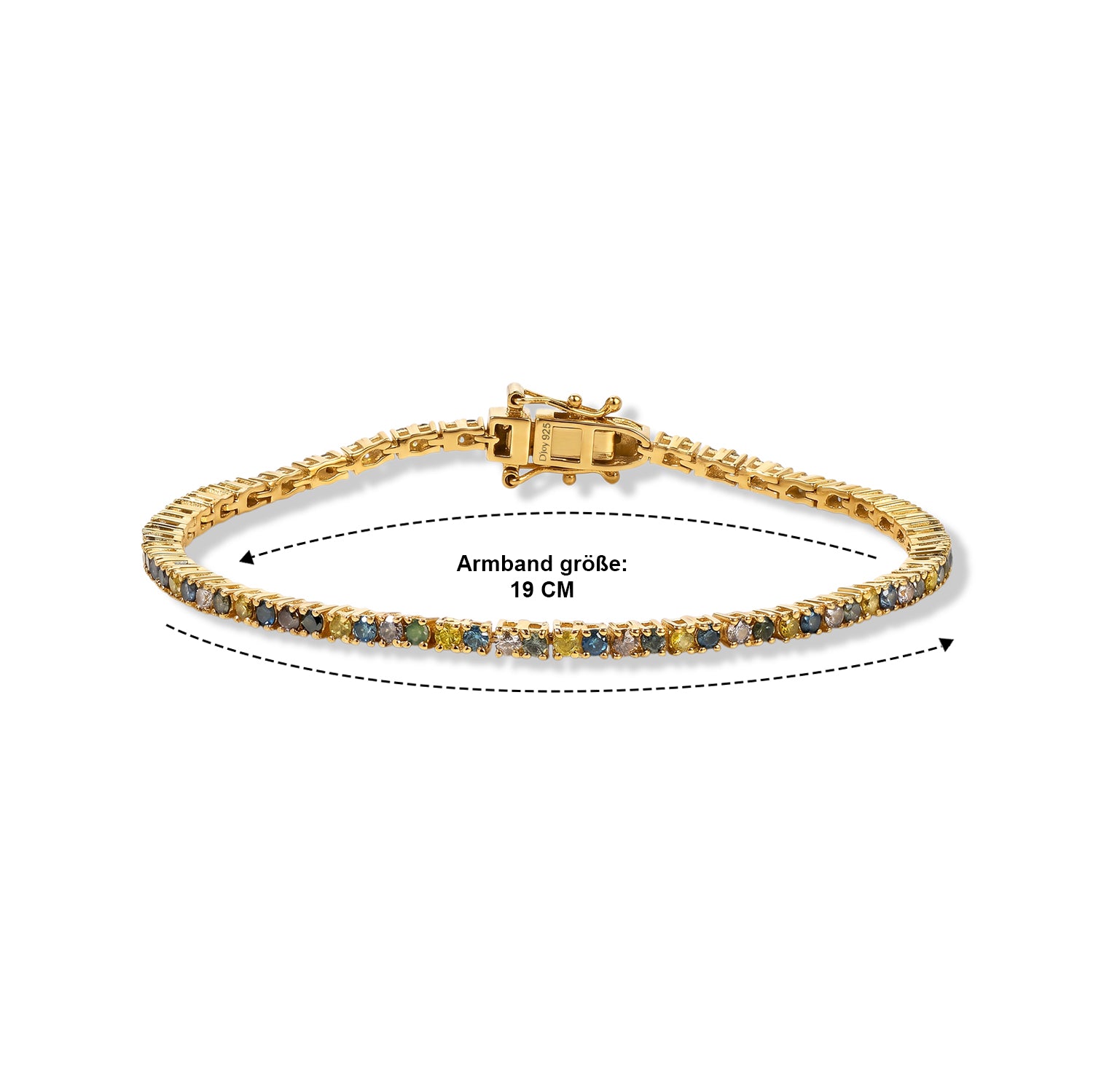 D'Joy mehrfarbiges Diamant Eternity 19cm Armband, 925 Silber 750 Gelbgold Vermeil - 3 ct.