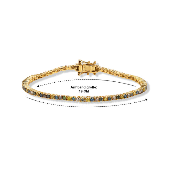 D'Joy mehrfarbiges Diamant Eternity 19cm Armband, 925 Silber 750 Gelbgold Vermeil - 3 ct.