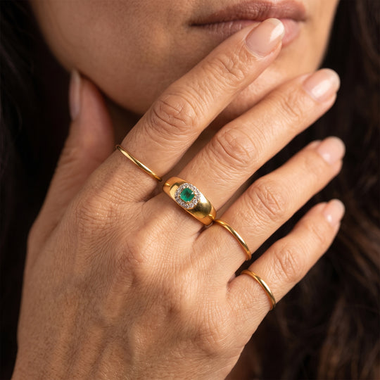 D'Joy AAA Kagem Sambischer Smaragd (Oktagon), Weißer Zirkon Ring 925 Silber Gold (Größe 18.00) ca. 0.60 ct