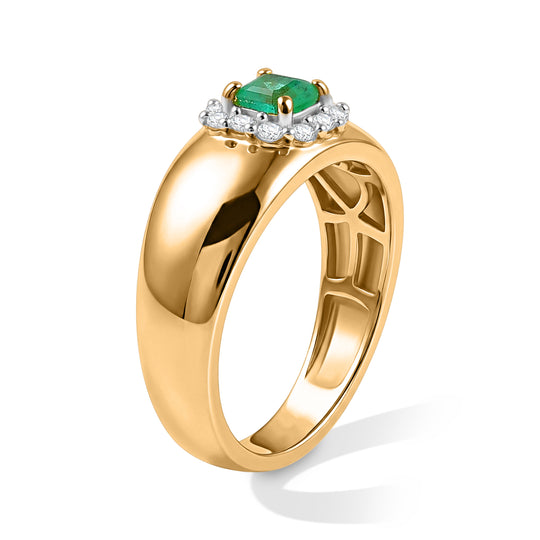 D'Joy AAA Kagem Sambischer Smaragd (Oktagon), Weißer Zirkon Ring 925 Silber Gold (Größe 18.00) ca. 0.60 ct