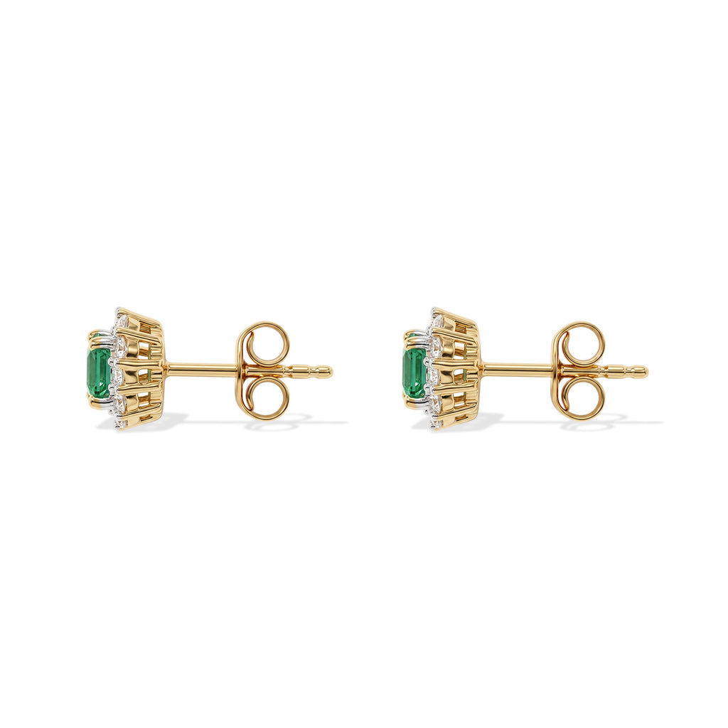 D'Joy AAA Kagem Sambischer Smaragd, Weißer Zirkon Ohrringe 925 Silber Gold ca. 1,18 ct.