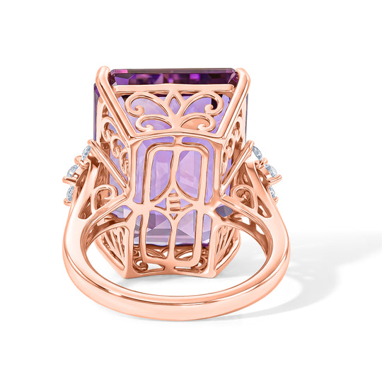 EVER TRUE AA Rose De France Amethyst, Weißer Zirkon Ring 950 Kupfer (Größe 18.00) ca. 22,68 ct