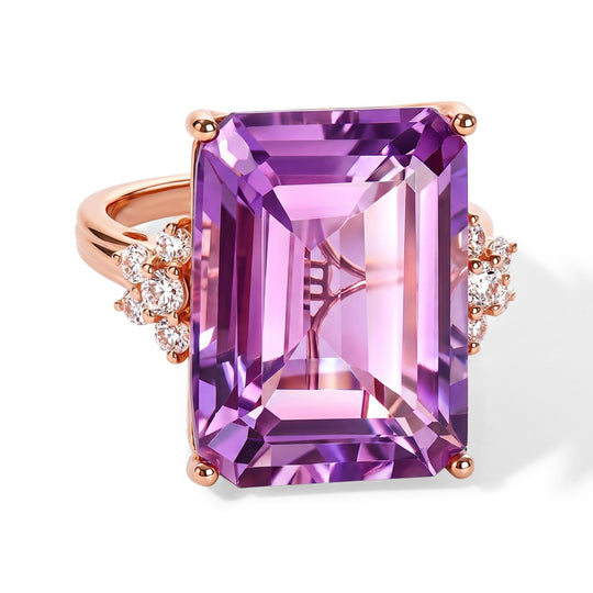 EVER TRUE AA Rose De France Amethyst, Weißer Zirkon Ring 950 Kupfer (Größe 18.00) ca. 22,68 ct