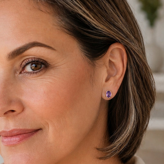 EverTrue Rose De France Amethyst Solitär Ohrringe, 950 Kupfer platiniert - 3,35 ct.