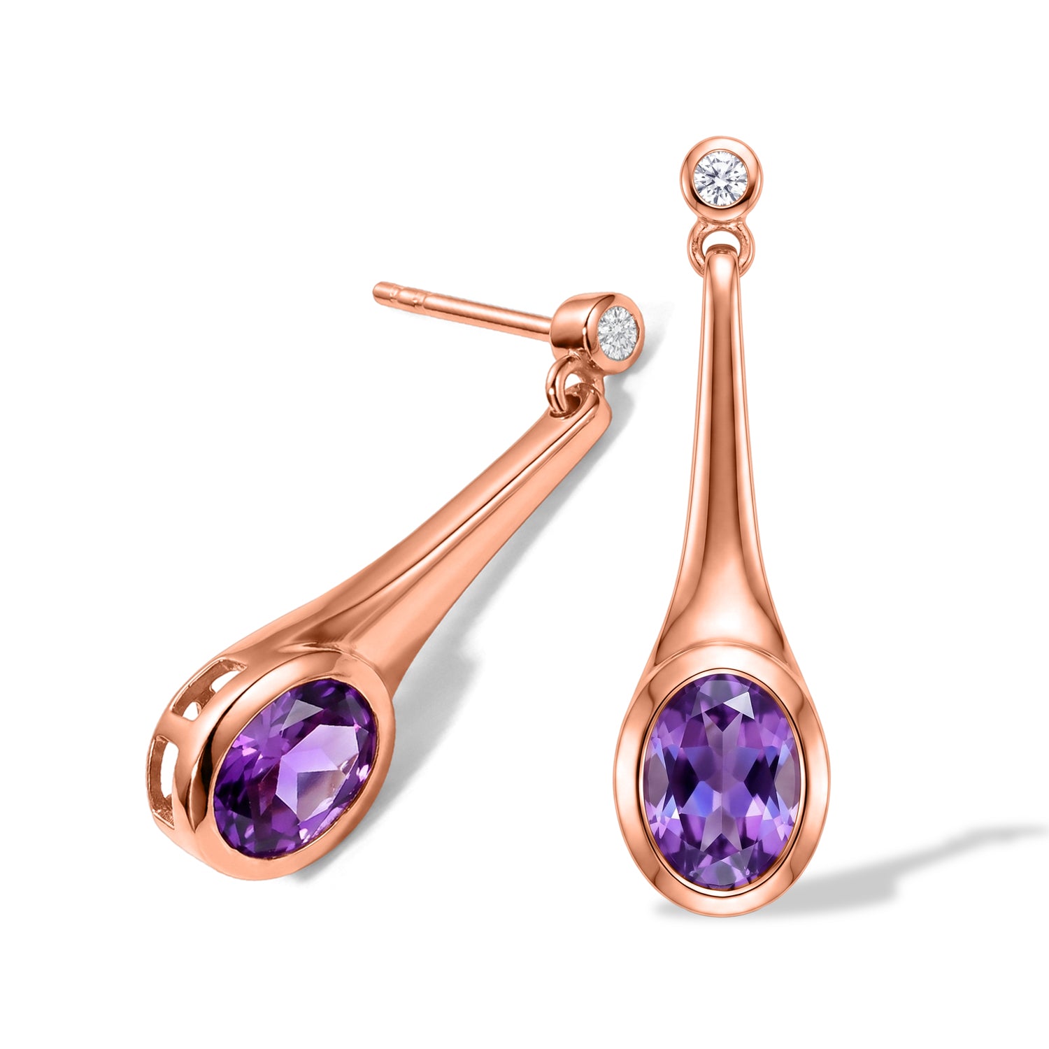 D'Joy Rose De France Amethyst, Weißer Zirkon Ohrringe 925 Silber Rosévergoldet ca. 2,45 ct.