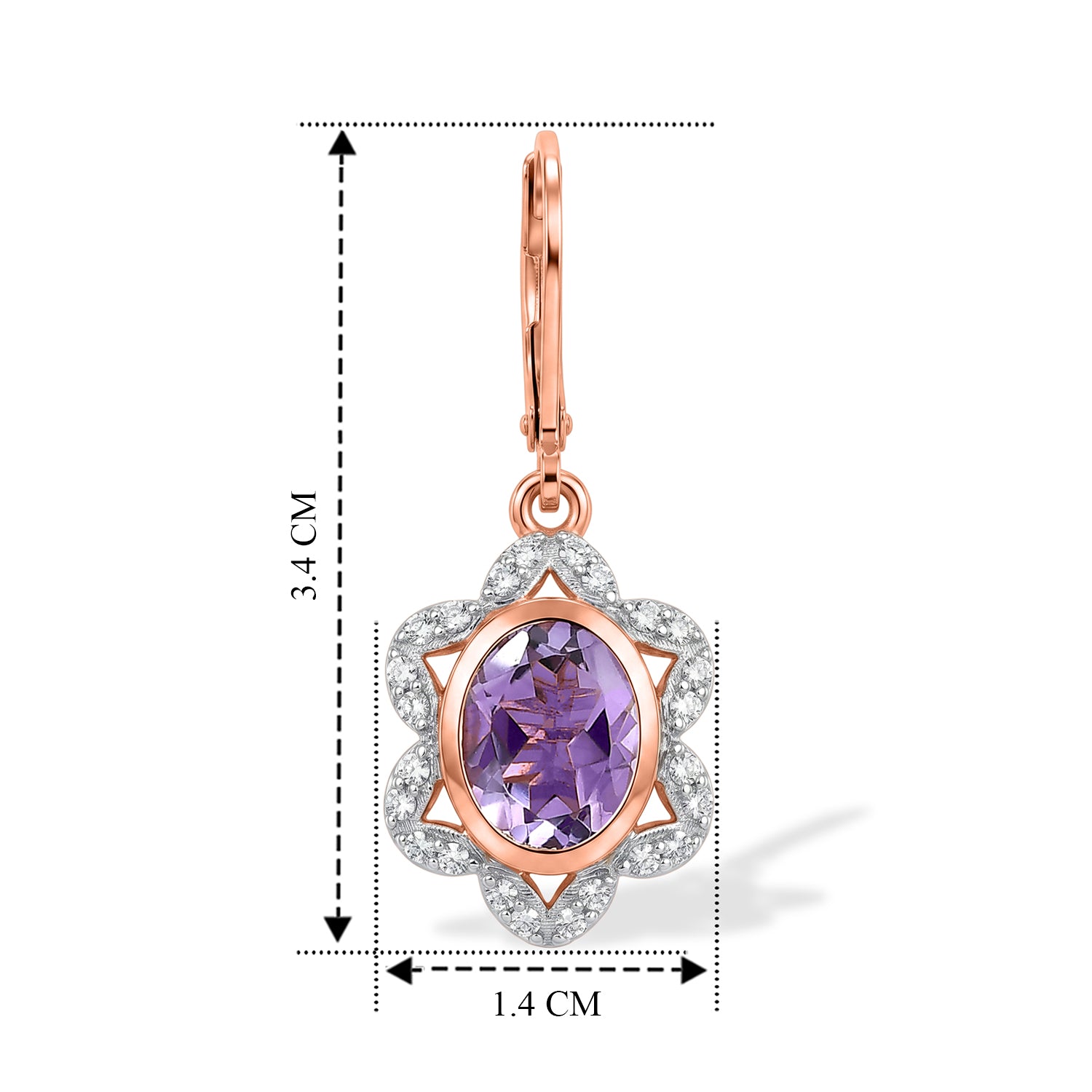 EVER TRUE Rose De France Amethyst, Weißer Zirkon Ohrringe 950 Kupfer Rosévergoldet ca. 3,92 ct.