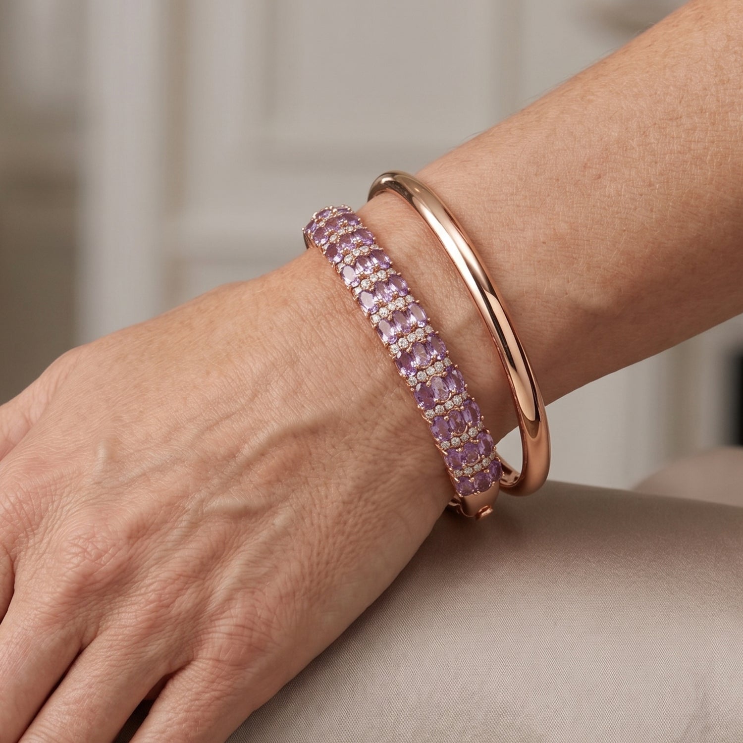 EVER TRUE Rose De France Amethyst Armreif ca. 19 cm Nickelfreies Messing Rosévergoldet ca. 8,95 ct.