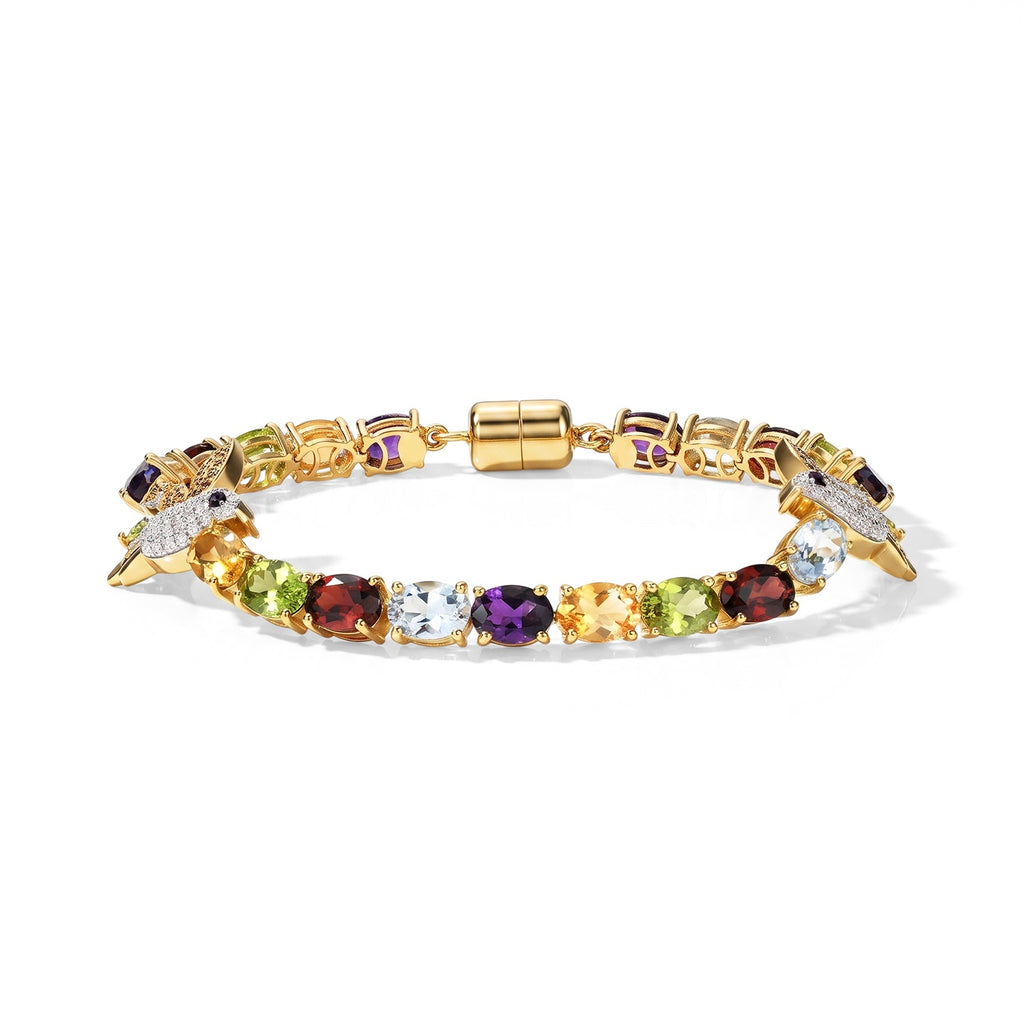 D'Joy AA Roter Granat, Himmelblauer Topas Armband ca. 19 cm 925 Silber 750 Gelbgold vermeil ca. 18,40 ct.
