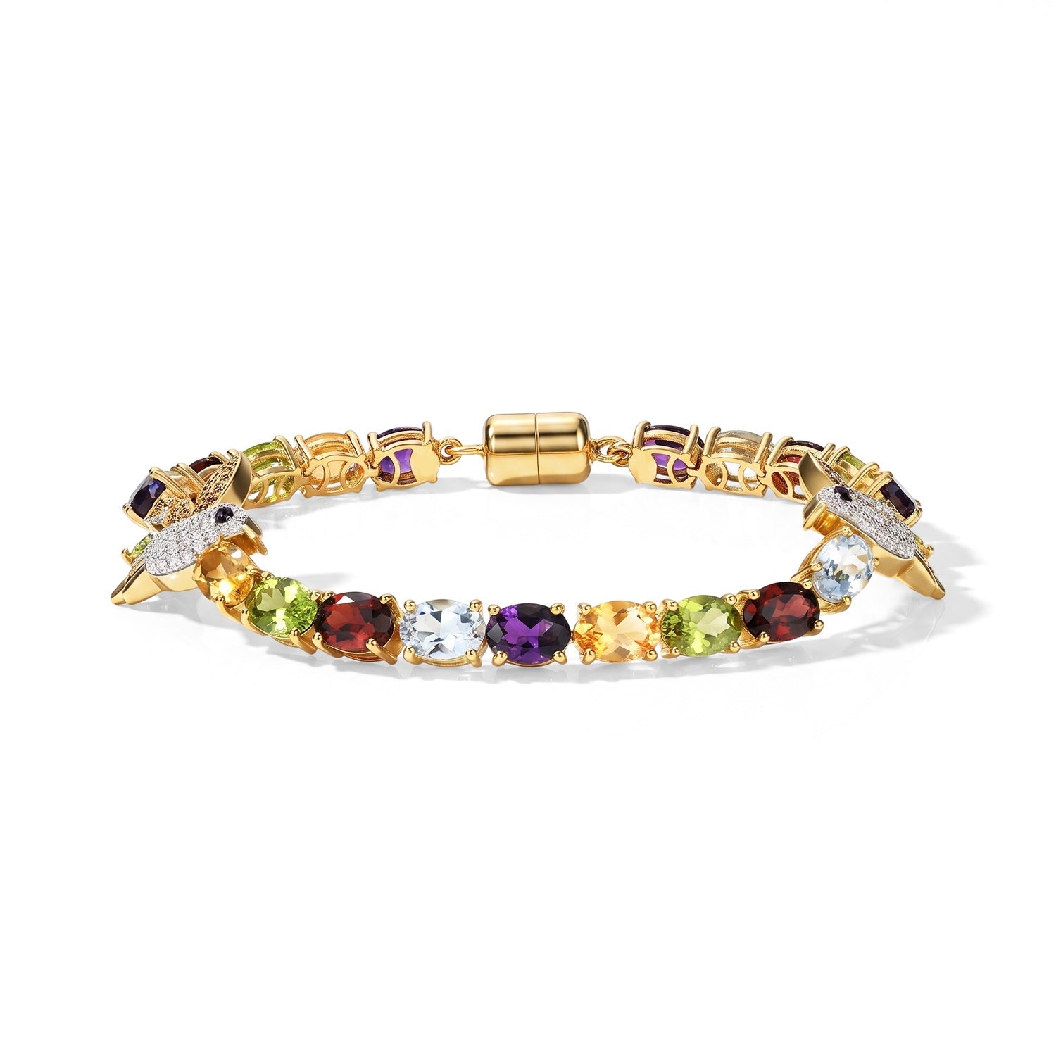 D'Joy AA Roter Granat, Himmelblauer Topas Armband ca. 19 cm 925 Silber 750 Gelbgold vermeil ca. 18,40 ct.