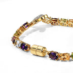 D'Joy AA Roter Granat, Himmelblauer Topas Armband ca. 19 cm 925 Silber 750 Gelbgold vermeil ca. 18,40 ct.