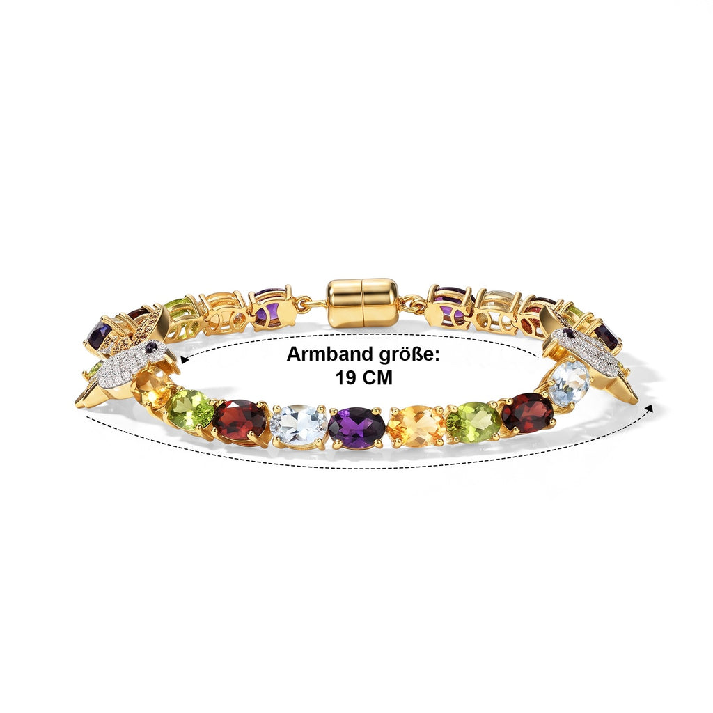 D'Joy AA Roter Granat, Himmelblauer Topas Armband ca. 19 cm 925 Silber 750 Gelbgold vermeil ca. 18,40 ct.