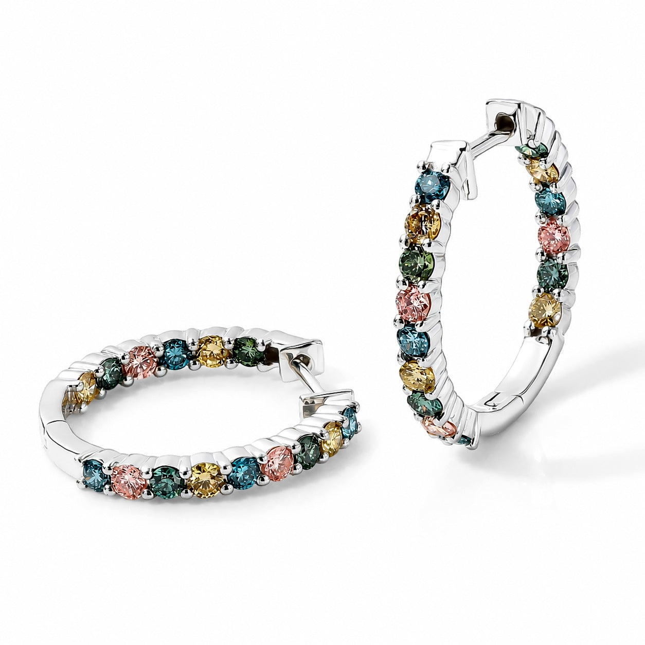 LUXURIANT DIAMOND - Lab Grown Rosa Diamant VS, Lab Grown Grüner Diamant Ohrringe 925 Silber Rhodiniert ca. 1,99 ct.