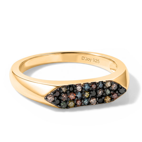 D'Joy Mehrfarbiger Diamanten, Blauer Roter Gelber Grüner Diamanten (IR) Ring 925 Silber 750 Gelbgold vermeil (Größe 20.00) ca. 0.26 ct