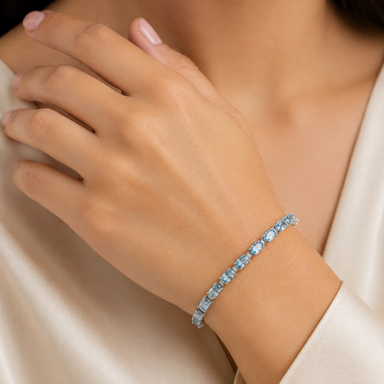 D'Joy AA blaues Apatit und Moissanit 20cm Armband, 925 Silber rhodiniert - 8,34 ct.