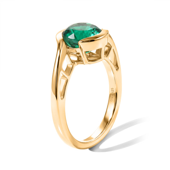 D'Joy Smaragd-Quarz Triplette Ring 925 Silber Gold (Größe 17.00) ca. 2,39 ct