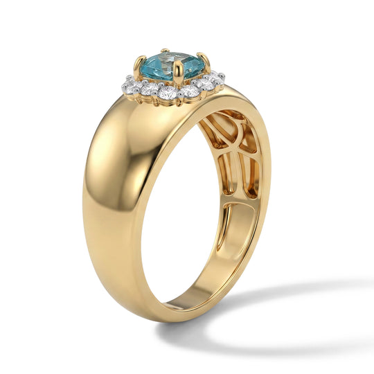 AA blauer Apatit und Zirkon Herrenring, 925 Silber in Goldton - 0,64 ct.