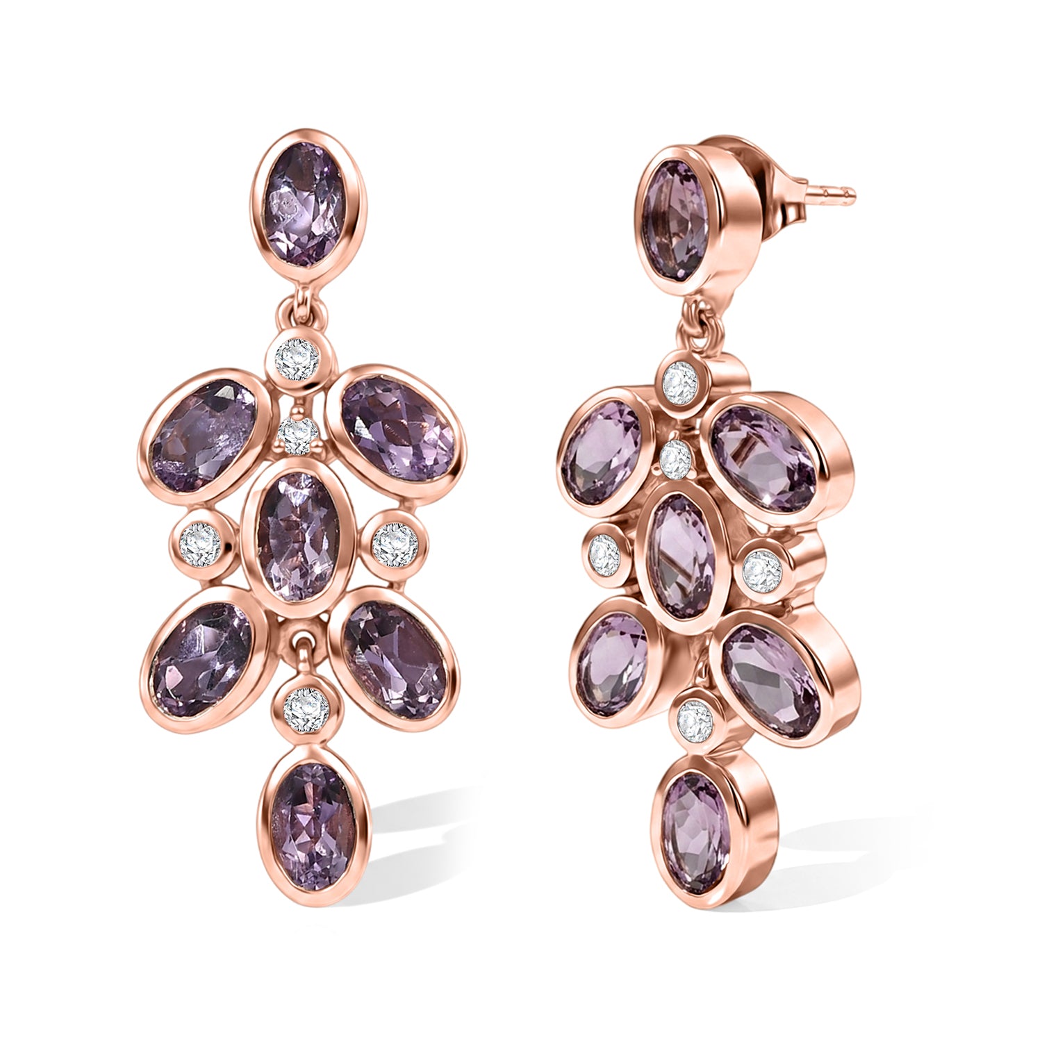 EVER TRUE Rose De France Amethyst, Weißer Zirkon Ohrringe 950 Kupfer ca. 6,41 ct.