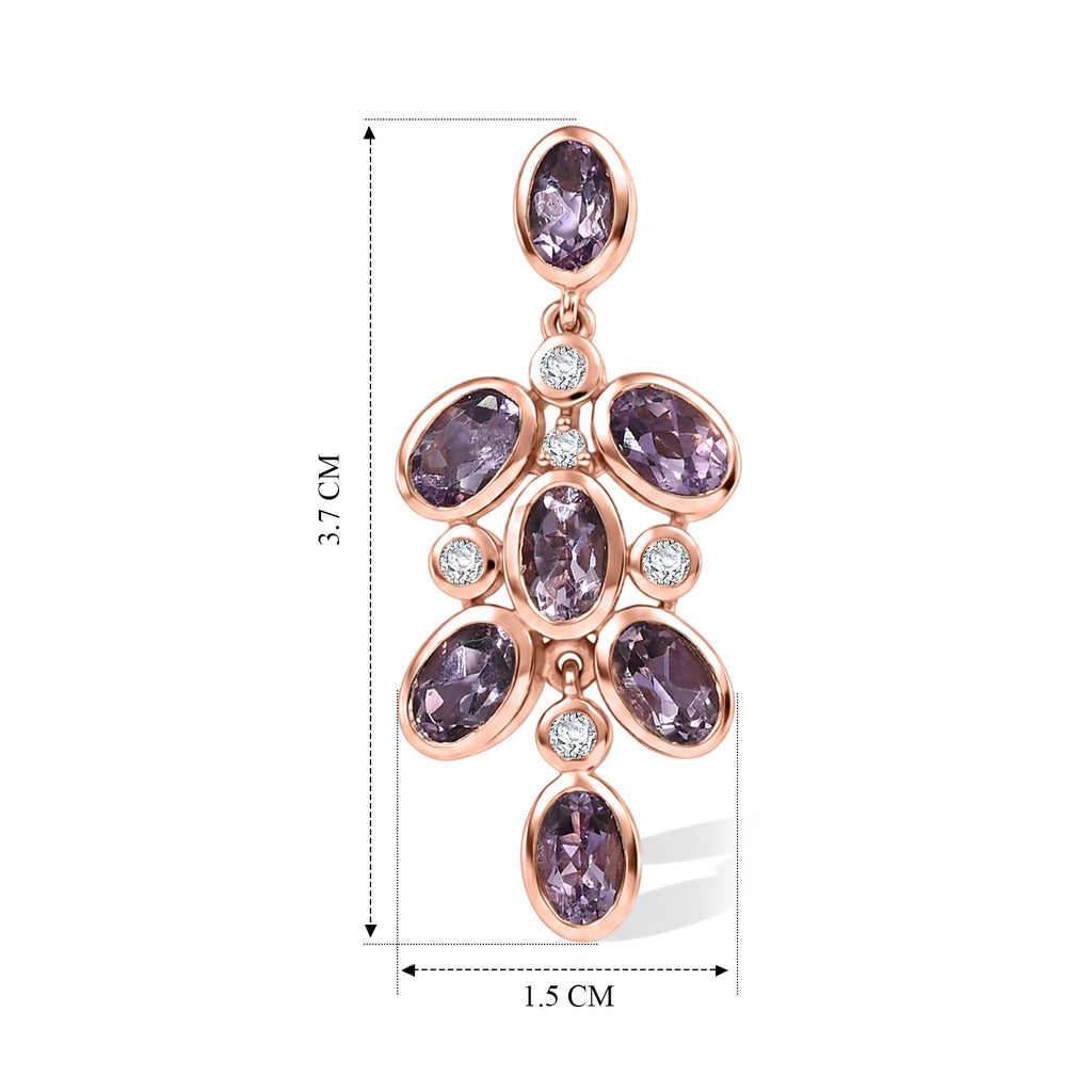 EverTrue Rose De France Amethyst und Zirkon florale Ohrringe, 950 Kupfer mit Roségold-E-Beschichtung - 6,41 ct.