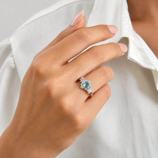 D'Joy blauer Apatit und Zirkon Ring, 925 Silber rhodiniert - 0,92 ct.