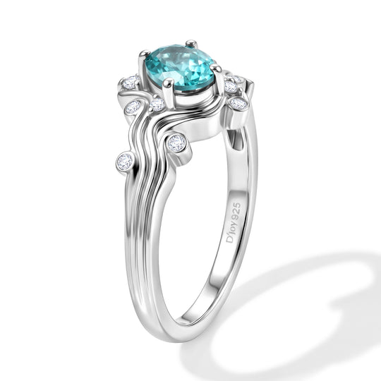 D'Joy blauer Apatit und Zirkon Ring, 925 Silber rhodiniert - 0,92 ct.