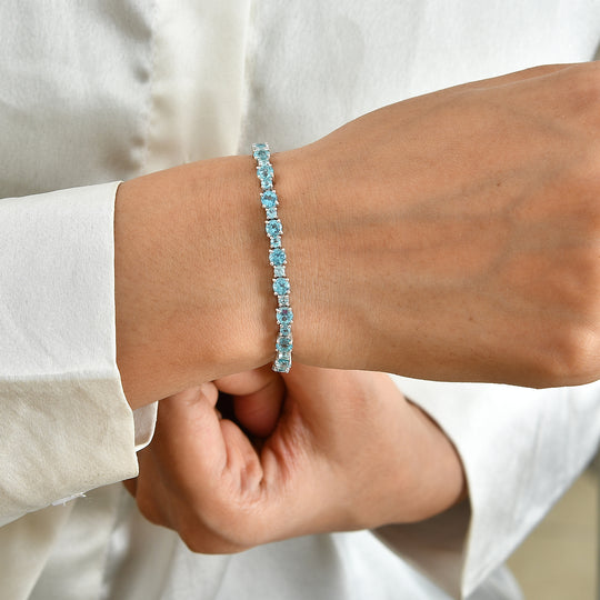 D'Joy AA blaues Apatit 19cm Armband, 925 Silber rhodiniert - 4,18 ct.