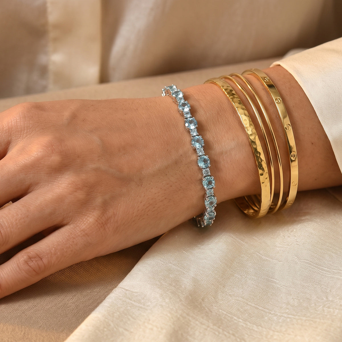 D'Joy AA blaues Apatit 19cm Armband, 925 Silber rhodiniert - 3,96 ct.