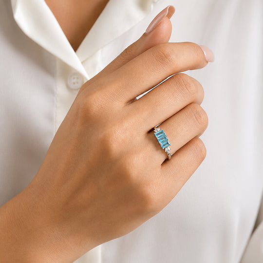 D'Joy AA blauer Apatit und Diamant Ring, 925 Silber platiniert - 1,03 ct.