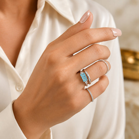 D'Joy AA blauer Apatit und Diamant Ring, 925 Silber platiniert - 1,03 ct.