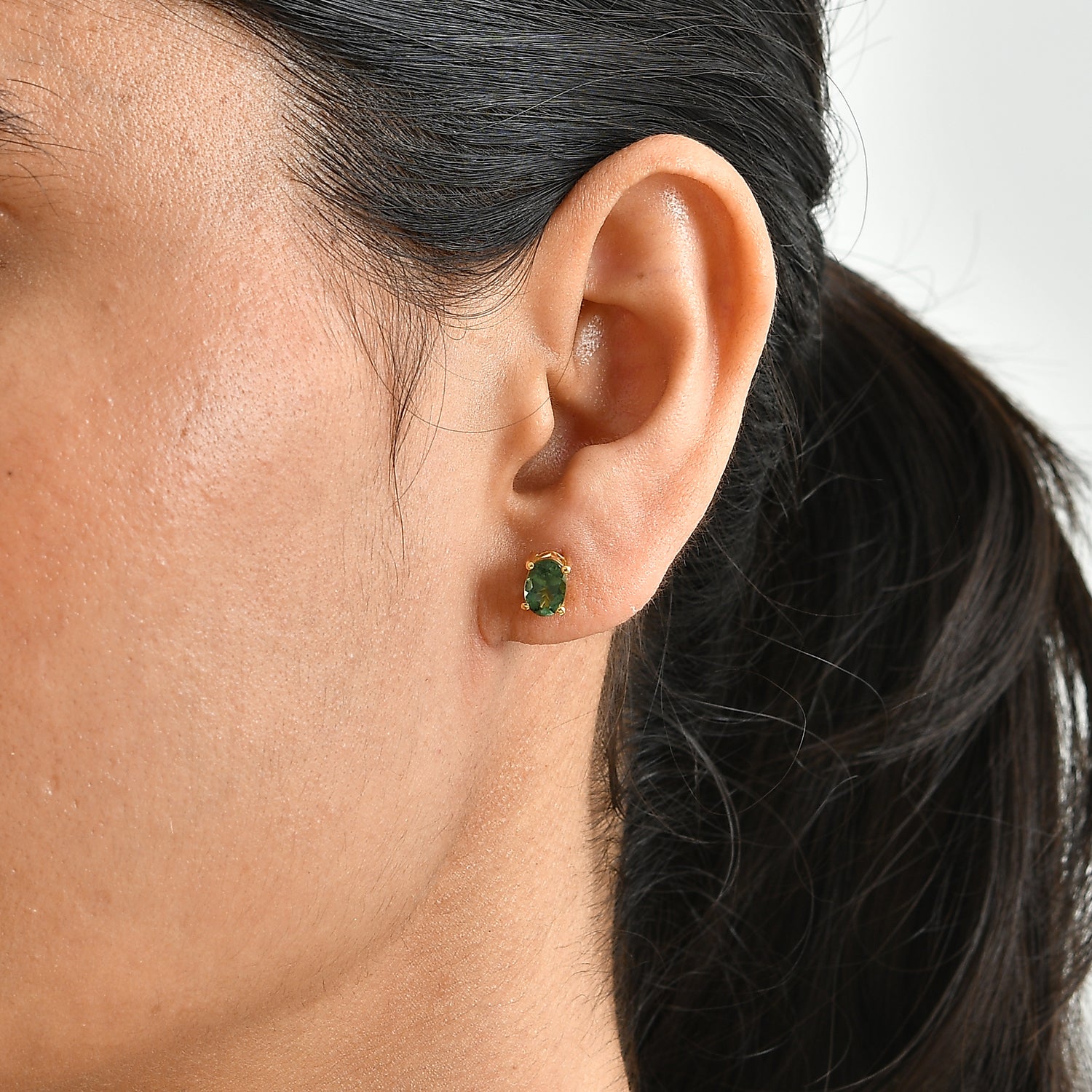 D'Joy grüne Apatit Ohrringe, 925 Silber 750 Gelbgold Vermeil - 1,58 ct.