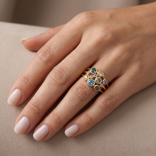 LUXURIANT DIAMOND - Lab Grown mehrfarbig Diamant SI Ring, SGL zertifiziert 925 Silber 750 Gelbgold vermeil (Größe 21.00) ca. 1.00 ct
