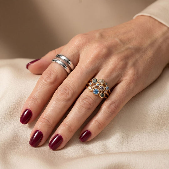 LUXURIANT DIAMOND - Lab Grown mehrfarbig Diamant SI Ring, SGL zertifiziert 925 Silber 750 Gelbgold vermeil (Größe 21.00) ca. 1.00 ct