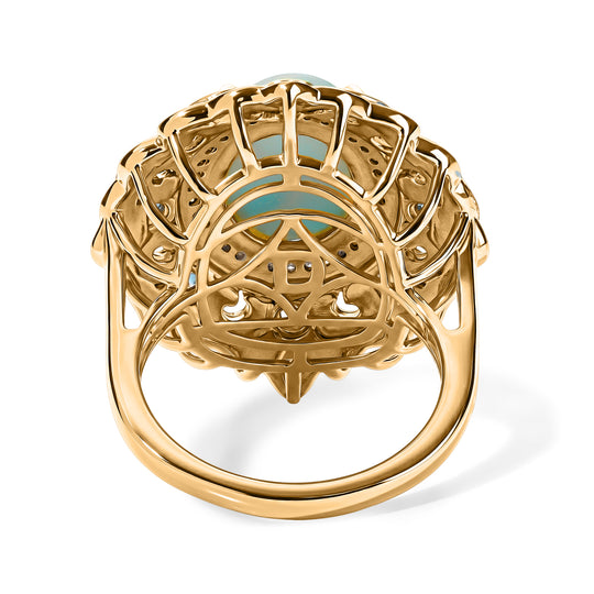 D'Joy AAA Larimar, Schweizer Blautopas Ring 925 Silber 750 Gelbgold vermeil (Größe 21.00) ca. 5,17 ct