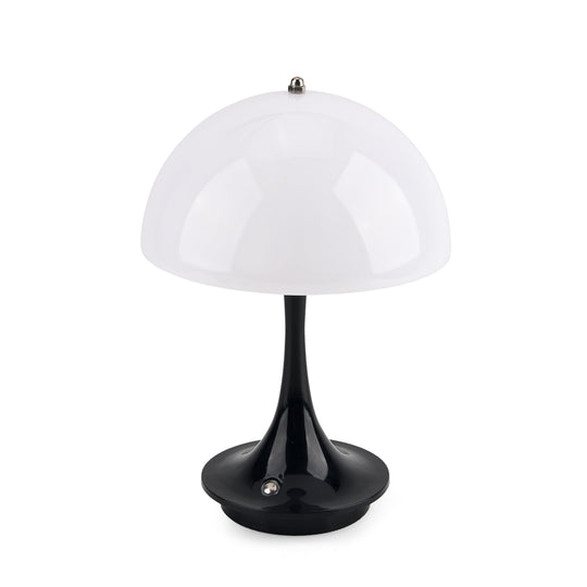 Designerlampe: Kabellos dimmbare Pilz-Tischlampe mit 3 Lichteinstellungen, Holzstruktur