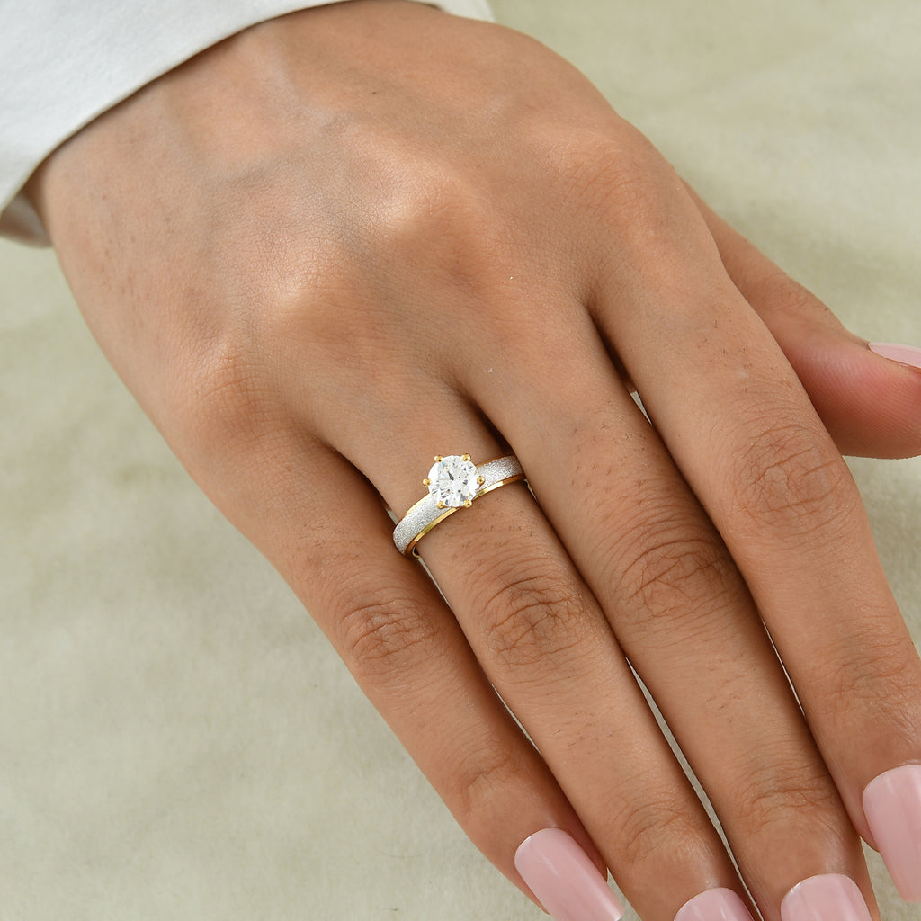 LUXURIANT DIAMOND - Lab Grown Diamant SI-GH Ring 925 Silber Rhodiniert und 750 Gelbgold Vermeil (Größe 21.00) ca. 1,00 ct
