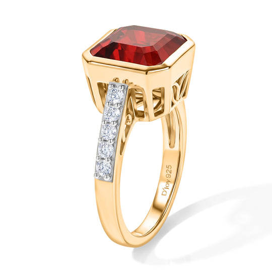 D'Joy Rubin Feuer Triplett Quarz und Zirkon Ring, 925 Silber 750 vergoldet - 5,80 ct.
