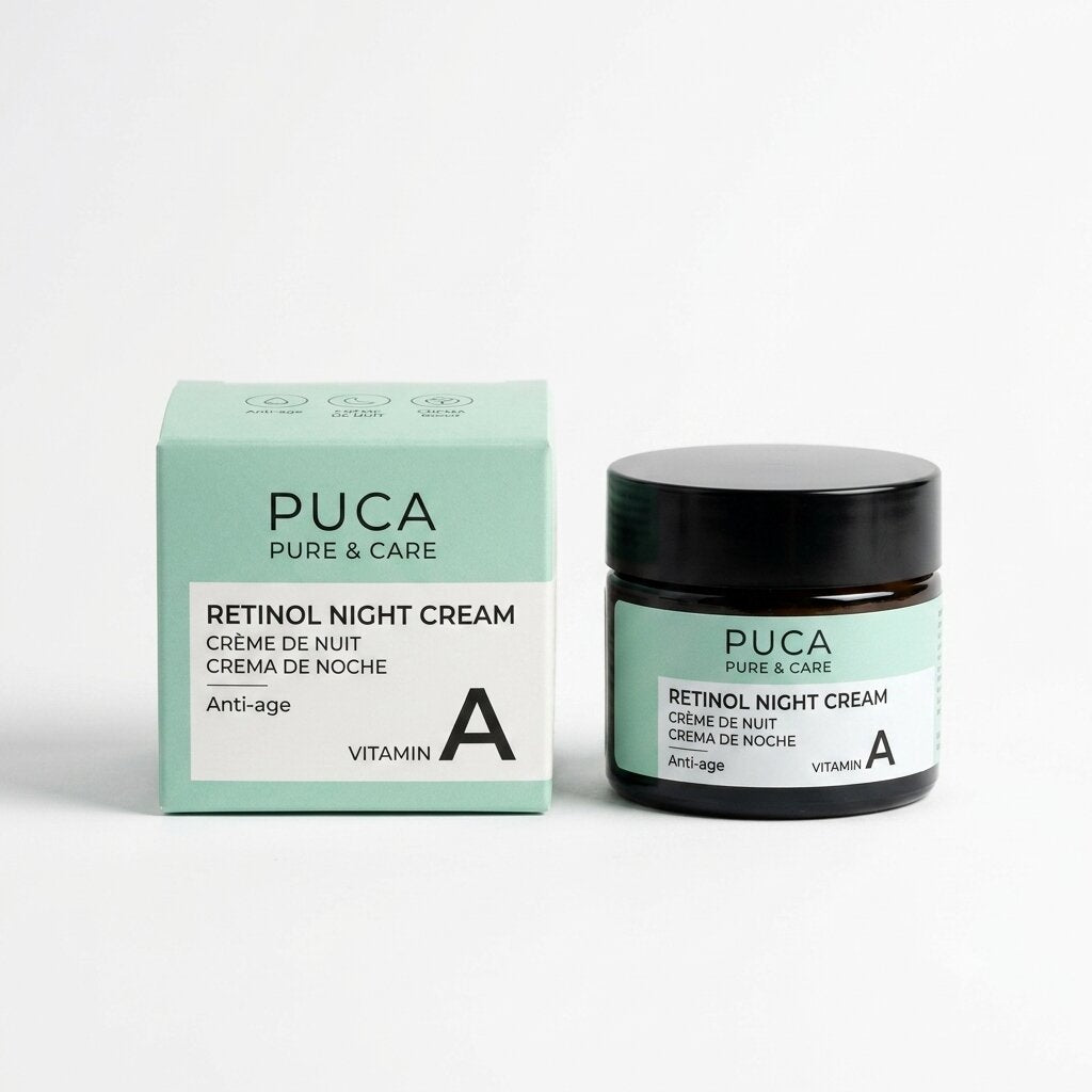 PUCA Pure & Care 0,25% Retinol-Nachtcreme, glättende Anti-Aging-Pflege, 50 m