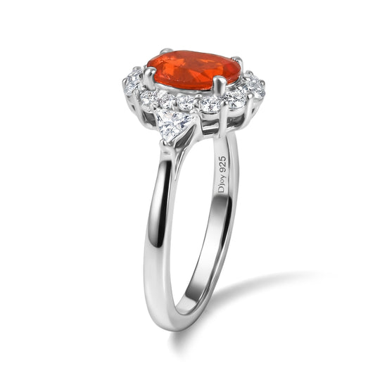 D'Joy AA Mexikanischer Kirschfeuer-Opal, Moissanit Ring 925 Silber Rhodiniert (Größe 19.00)  (10-16 Werktage Lieferzeit) ca. 1,32 ct