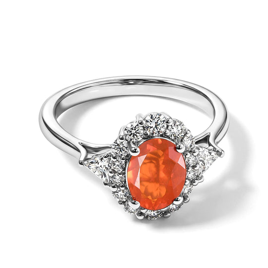 D'Joy AA Mexikanischer Kirschfeuer-Opal, Moissanit Ring 925 Silber Rhodiniert (Größe 18.00) ca. 1,32 ct