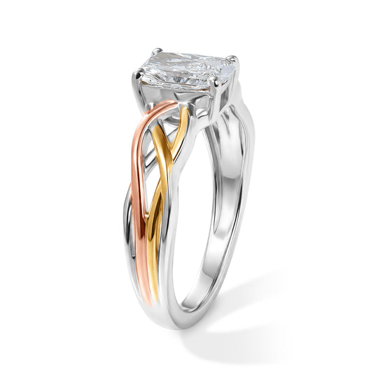 LUXURIANT SGL zertifizierter SI-GH Labor Diamant Ring, 925 Silber rhodiniert, 750 Gelbgold Vermeil und 750 Roségold Vermeil - 1 ct.