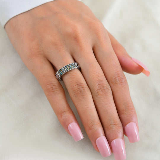 D'Joy mehrfarbiger Diamant Half Eternity Ring, 925 Silber rhodiniert - 0,25 ct.