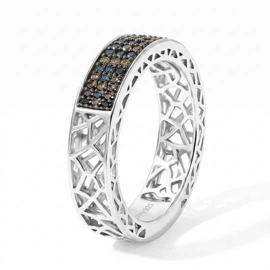 D'Joy mehrfarbiger Diamant Half Eternity Ring, 925 Silber rhodiniert - 0,25 ct.