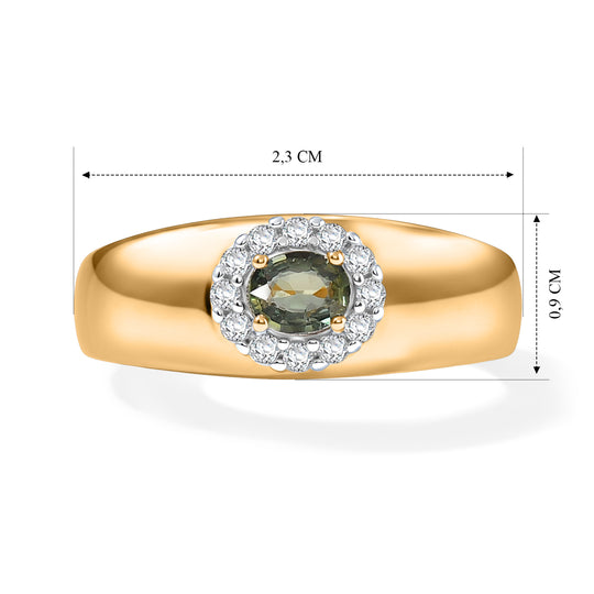D'Joy natürlicher Parti Saphir und Zirkon Halo Herrenring, 925 Silber 750 Gelbgold Vermeil - 0,70 ct.