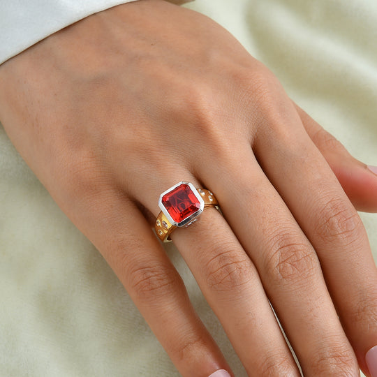 D'Joy Rubin Feuer Triplett Quarz und Zirkon Ring, 925 Silber platiniert und vergoldet - 5,68 ct.
