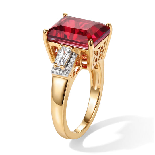 D'Joy Rubin Feuer Triplett Quarz und Zirkon Ring, 925 Silber 750 Gelbgold Vermeil - 7,12 ct.